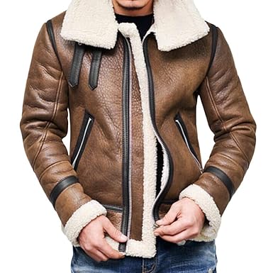 FIRSS Herren Mantel Leder Jacke Reißverschluss Ubergangsjacke Revers Verdickung Kunstleder mit Gesteppten Slim Fit Sweatjacke