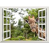 Wall26 Creative Wall Sticker - A Curious Giraffe Sticking Its Head into an Open Window | Cute &amp; Funny Wall Mural - 36"x48"