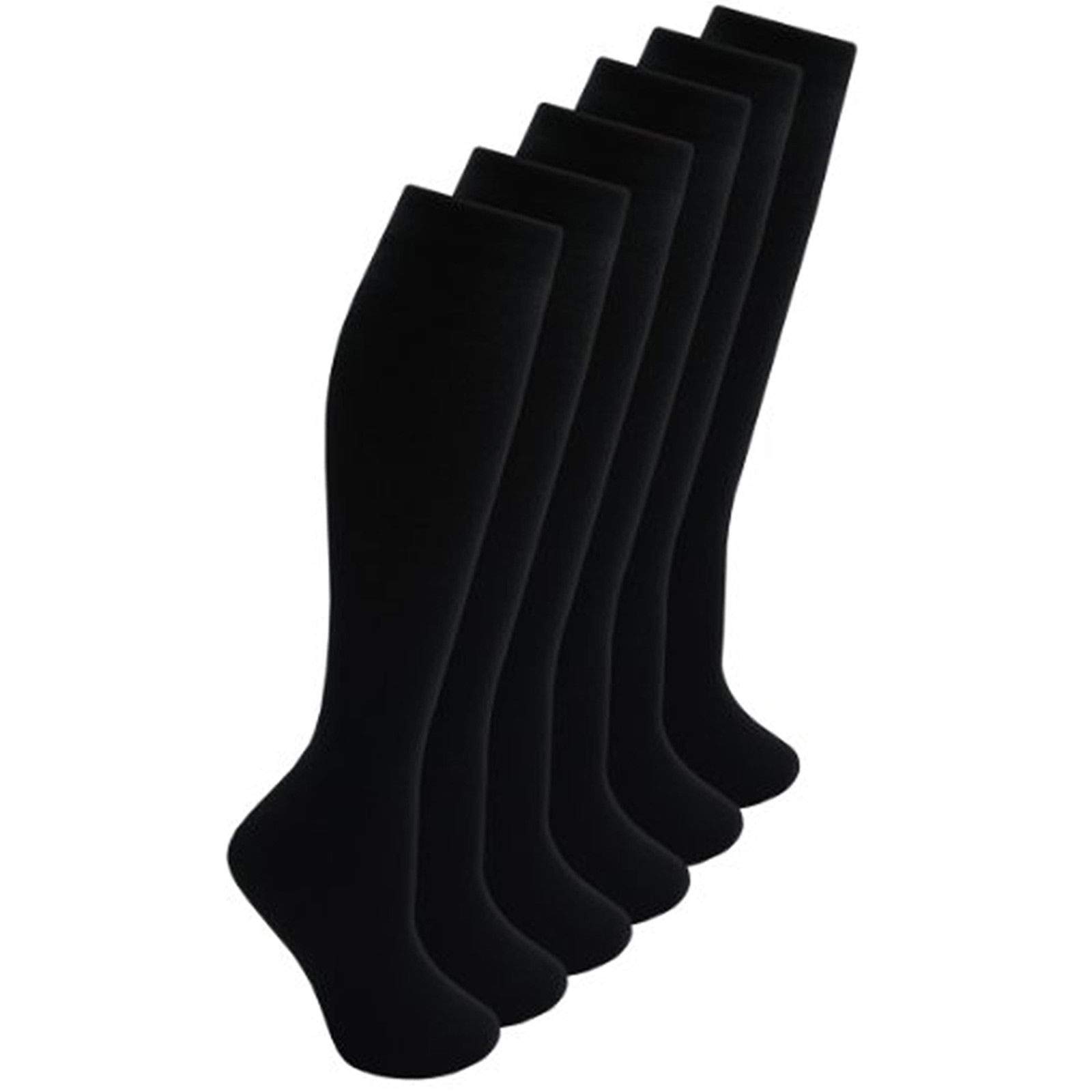 Bonjour Childrens Back to School 6 Pairs Knee High Plain School Cotton Rich Socks (Black, 10-13 yrs)