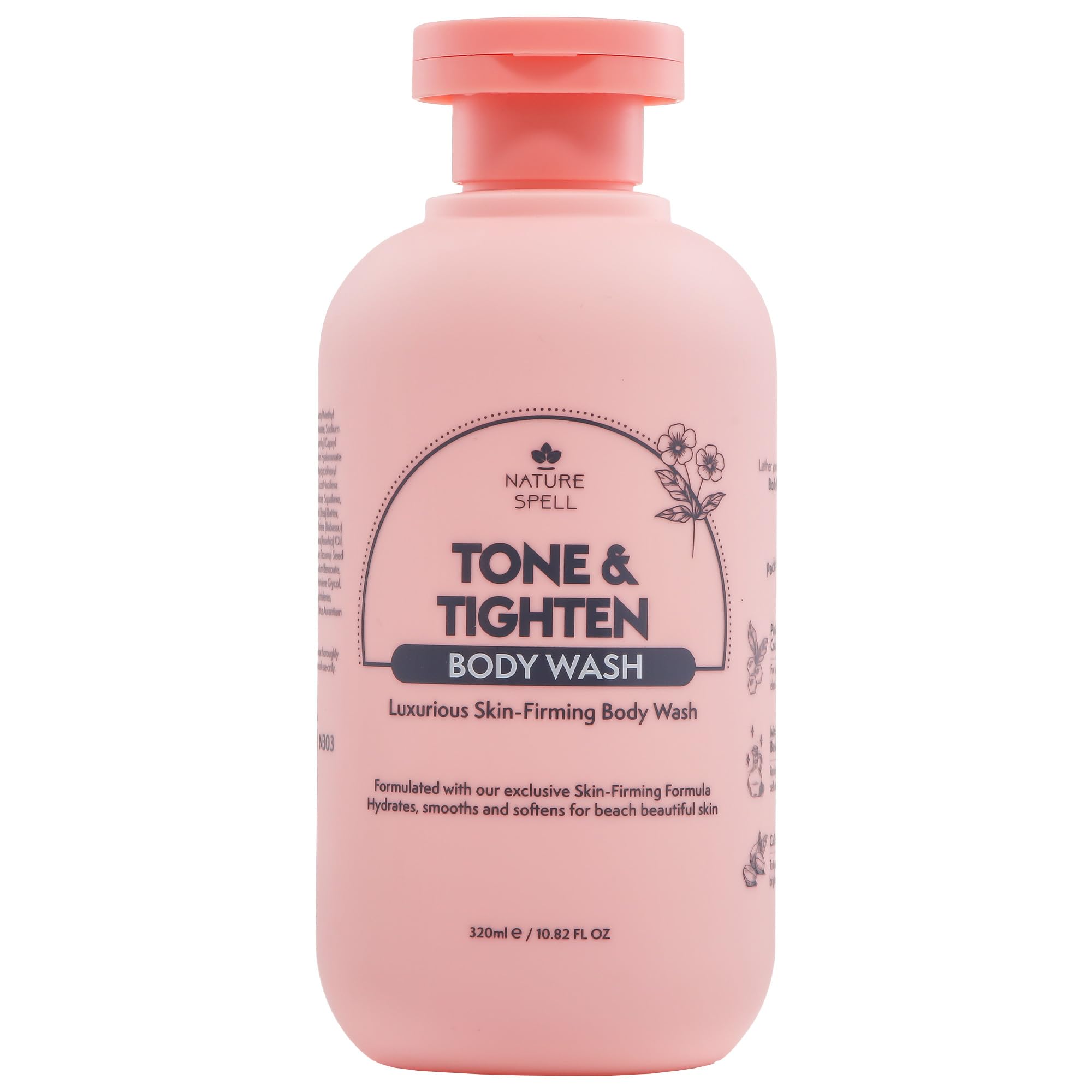 Nature Spell Tone & Tightening Body Wash, Firming Shower Gel for Improved Skin Elasticity, Infused with Hyaluronic Acid, Plant Collagen & Ginseng, Vegan, 320ml