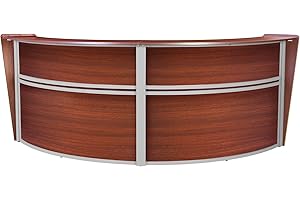 Romig Marque Double-Unit Reception Curved Desk Workstation “124.25W x 49D”- Cherry