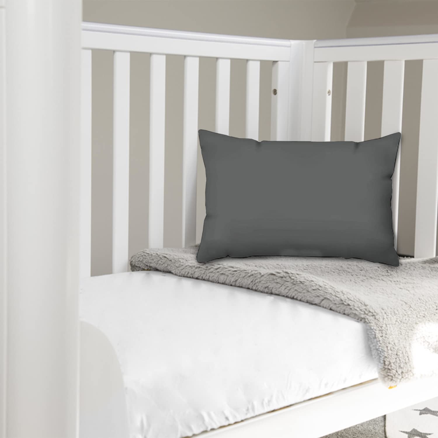 Pizuna Toddler Pillow Cases 33 x 46 cm, Dark Grey, 400 Thread Count 100% Long Staple Cotton Crib Pillowcase Set of 2, Soft Sateen Weave Baby Pillow Cover