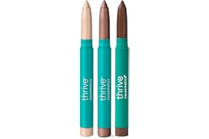 Thrive Causemetics Brilliant Eye Brightener Shimmer Classic Eyeshadow Stick Bundle, 3 Shades, Waterproof & Crease Proof Cream to Powder Long Lasting Formula, 3 Shadow Sticks & Confetti Makeup Bag