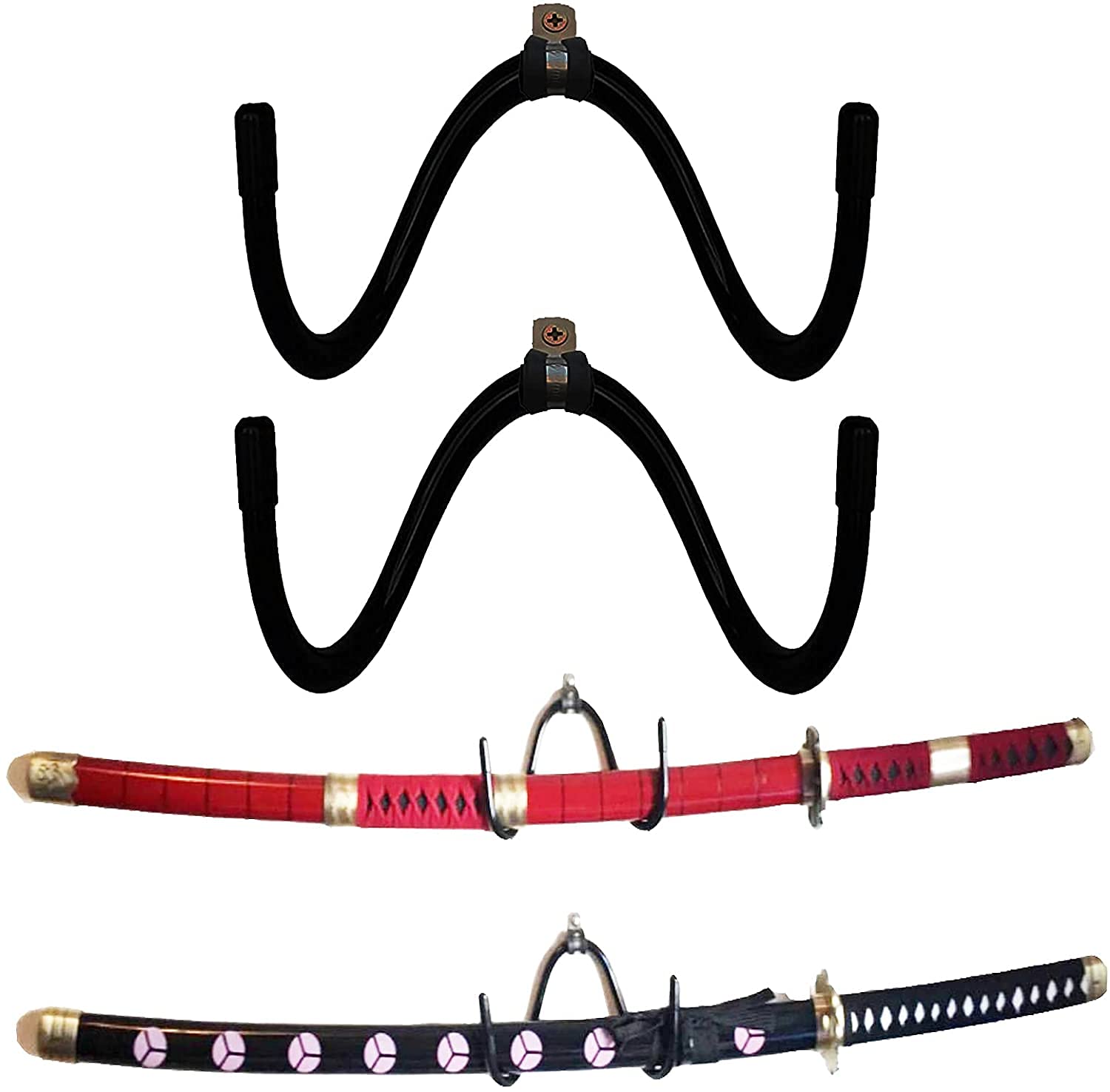 AUXPhome Universal Sword Display Rack - Wall Mount Holder Stand - Adjustable Hooks - Holds 2 Swords