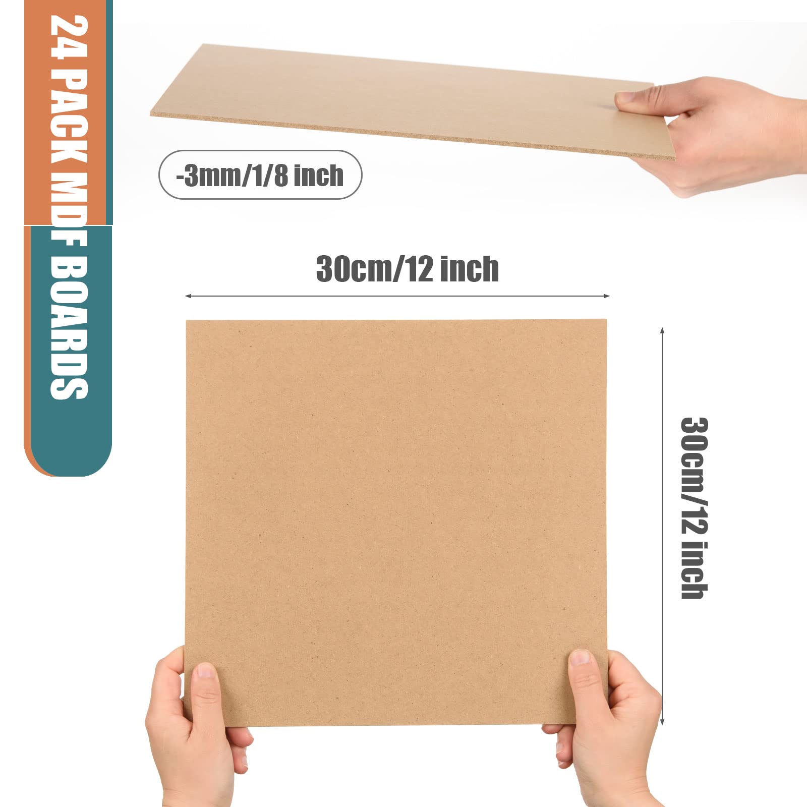 24 Pack MDF Wood Board for Crafts 12x12x1/8 Inch-3 mm Thick Medium Density Fiberboard Unfinished Wood Art Boards Blank Wooden Blocks Chipboard Panels for DIY Crafts,Painting, Engraving