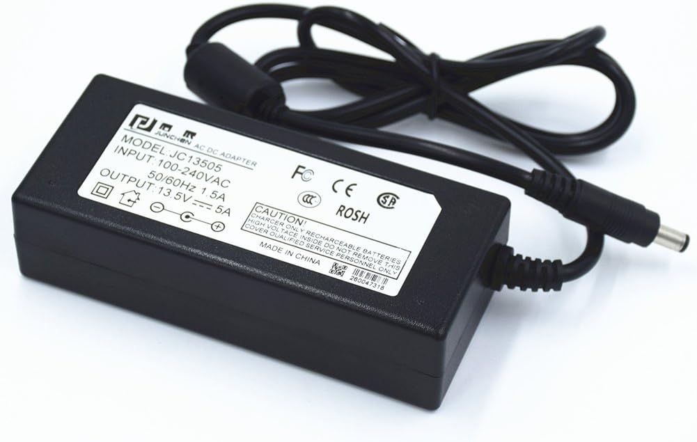 13.5V 5A 68W AC/DC Power Supply Adapter Transformer Interface 5.5x2.5mm Suitable for Security equipment LCD LED lighting Communications equipment Digital products UL and FCC approved With Power Cord