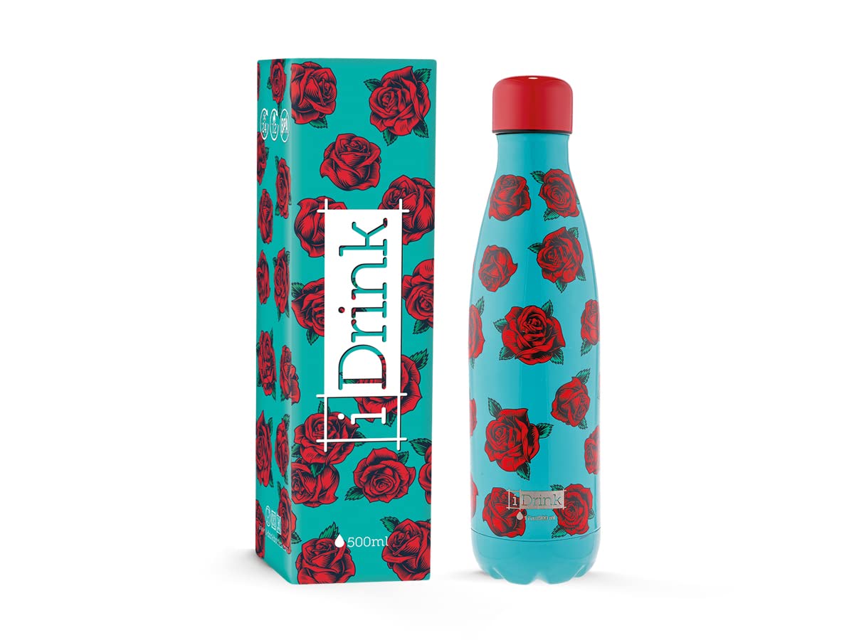 I-Drink Double Wall Steel Thermal Bottle 350/500/750/1.000 ML, Decorated (500 ML, Tattoo Roses)