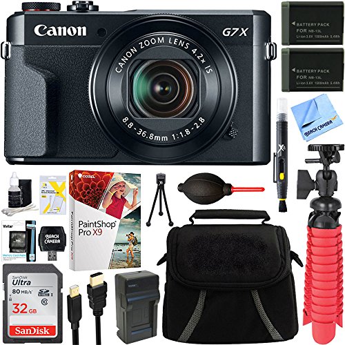 Canon PowerShot G7 X Mark II 20.1MP 4.2x Optical Zoom Digital Camera + Two-Pack NB-13L Spare Batteries + Accessory Bundle