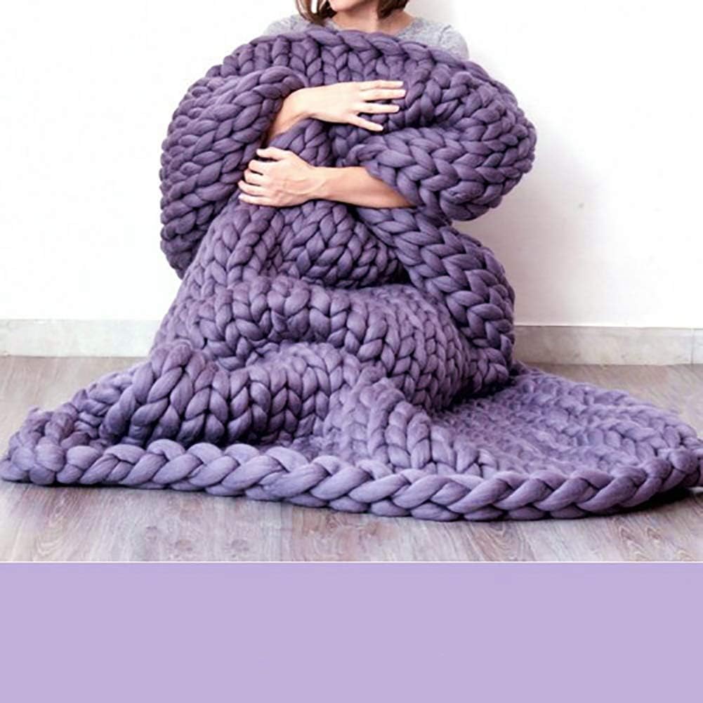 ZFMG Versatile Blanket, Chunky Knit Blanket Handmade Fluffy Bulky Cozy Braided Knot Style, Provides The Perfect Accent for Your Couch Sofa and Living Space,Purple,60x60cm(24x24inch)
