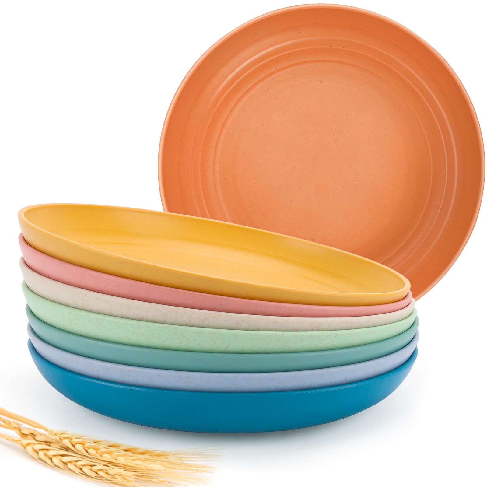 Photo 1 of 10 Inch Wheat Straw Dinner Plates Set of 8, Unbreakable Plastic Reusable Plates for Kitchen, Camping, Lightweight Deep Dinnerware Plate Set, Dishwasher and Microwave Safe Plates, Non-Toxic, BPA Free