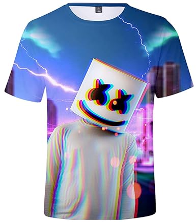 EMILYLE Jungen Marshmello DJ T-Shirt Fashion 3D Druck Elektrischer Tanzmusik Multicolor Kurzarm Tops für Teenager Fans