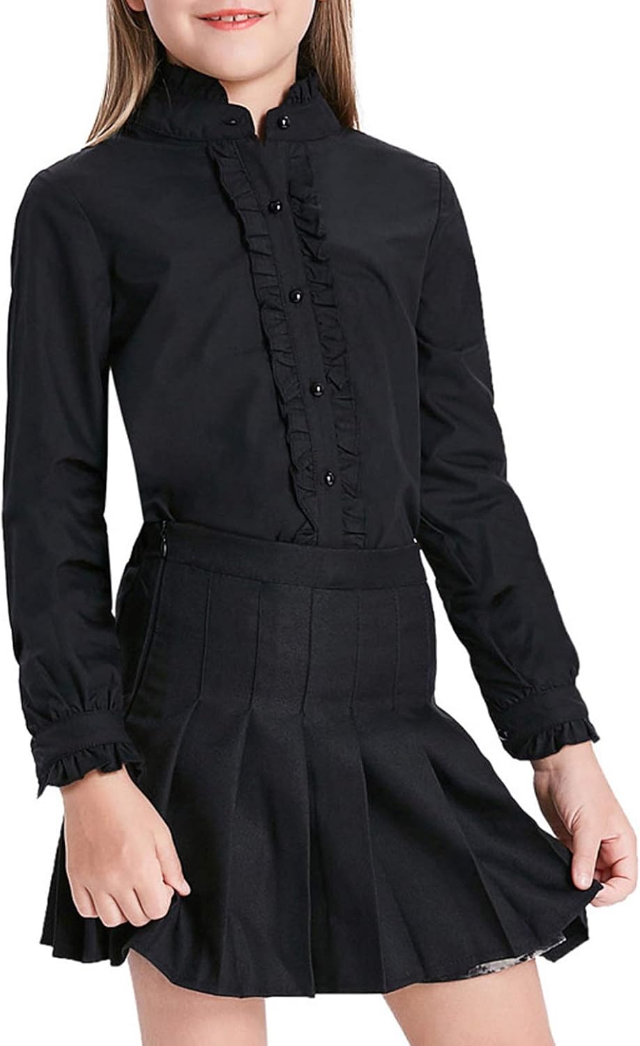SCARLET DARKNESS Little Girls Ruffled Blouse School Uniform Long Sleeve Tops 6-12Y: Clothing