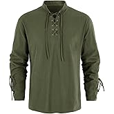 Mens Medieval Pirate Shirt Steampunk Retro Renaissance Viking Long Sleeve Lace Up Mercenary Halloween Scottish Tops