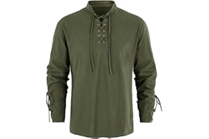 RUNCATI Mens Medieval Pirate Shirt Steampunk Retro Renaissance Viking Long Sleeve Lace Up Mercenary Halloween Scottish Tops