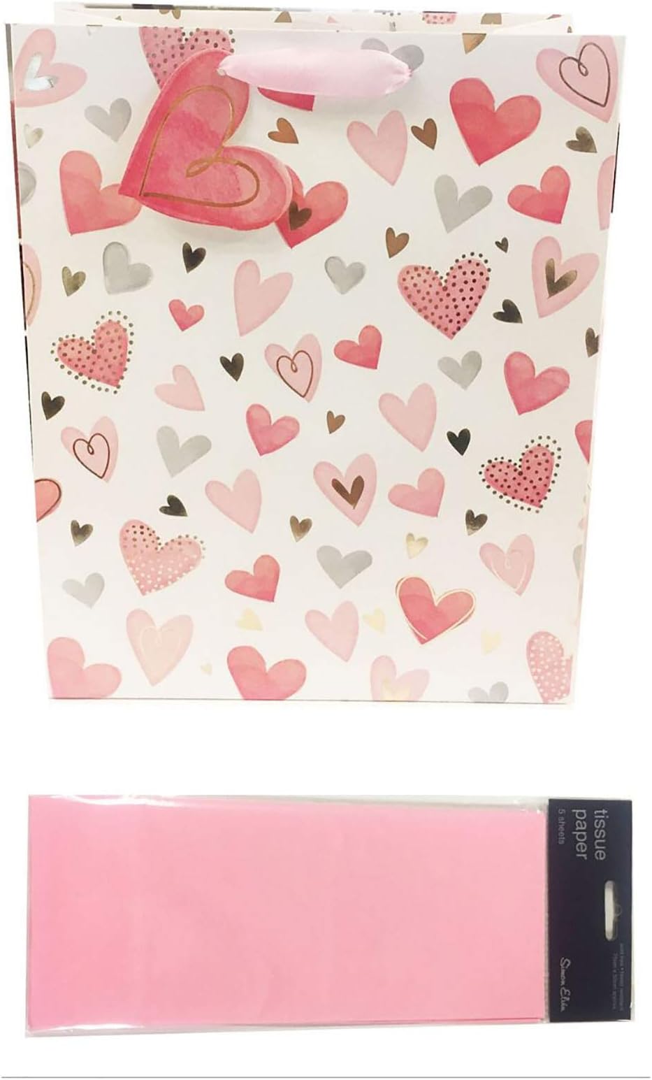 Valentines Gift Bag Tissue Paper Medium Pink Love Hearts Wrap Ladies Her Girls