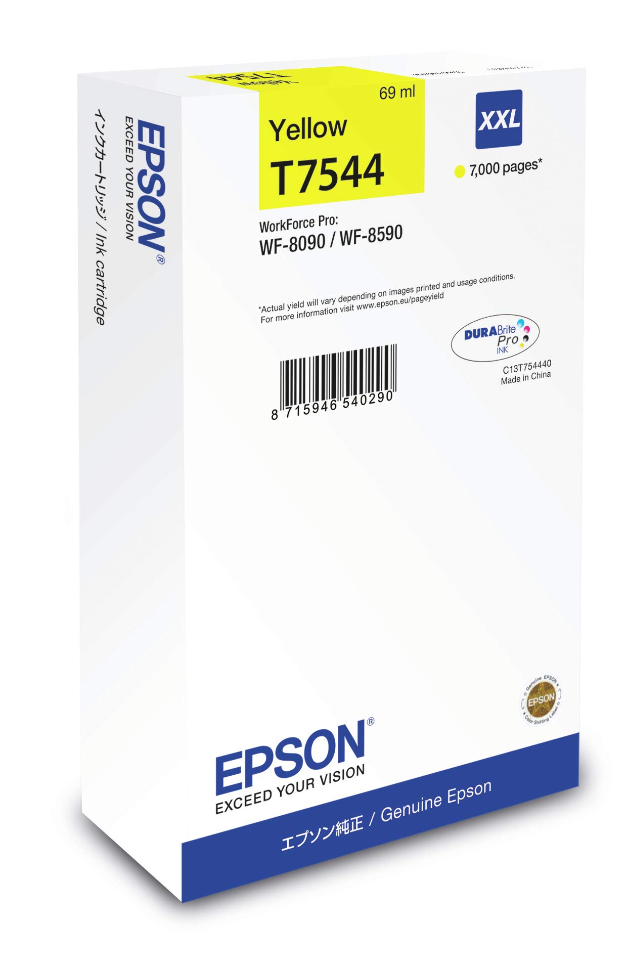 Epson T7544 Yellow Genuine, XXL High Yield Ink Cartridge DuraBrite Ultra