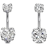 AVYRING 14G Stainless Steel Belly Button Rings for Women 10mm 3/8'' Barbell Belly Button Ring Hoop Clicker Opal Pink Heart CZ Silver Gold Navel Piercing Jewelry