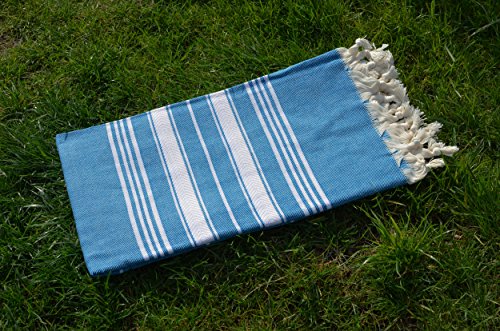 Dandelion - Basic Pattern - Naturally-Dyed Cotton Turkish Towel Peshtemal - 71x39 Inches - Ocean Blue