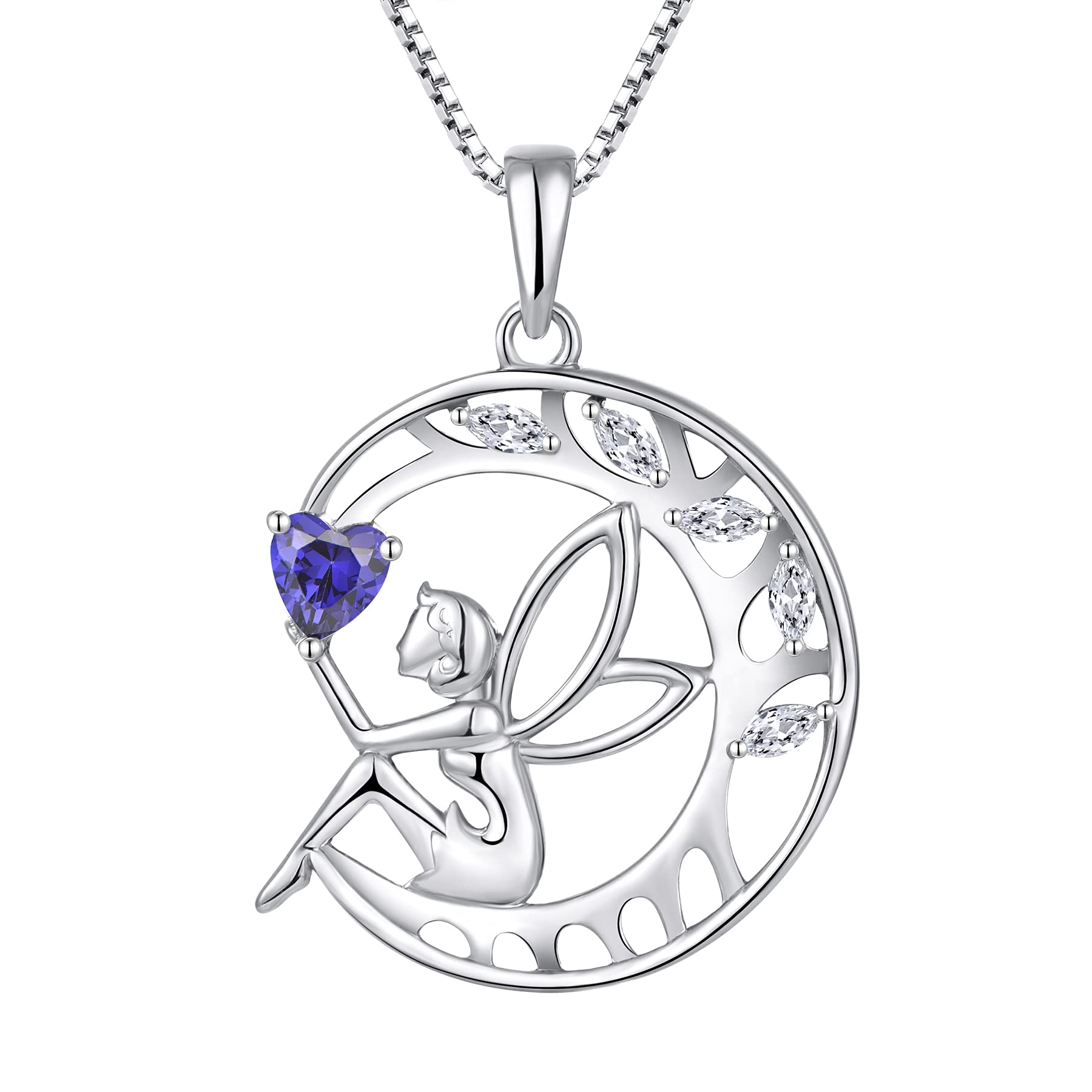 FJ Guardian Angel Necklace 925 Sterling Silver Tree of Life Pendant Tanzanite Necklace December Birthstone Jewellery for Women โ image 1