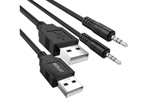 BERLAT 3.5mm Male AUX Audio Jack to USB 2.0 Male Charge Data Cable Cord, 2pack Audio Car Stereo Jack Cables to USB 2.0, USB Connection Kit, for Music Player- 3.3ft（Incompatible with Television Sets）