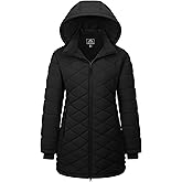 MAGCOMSEN Women's Long Winter Quilted Puffer Jackets Lightweight Warm Insulated Coat Waterproof Outwear Parkas with Hood