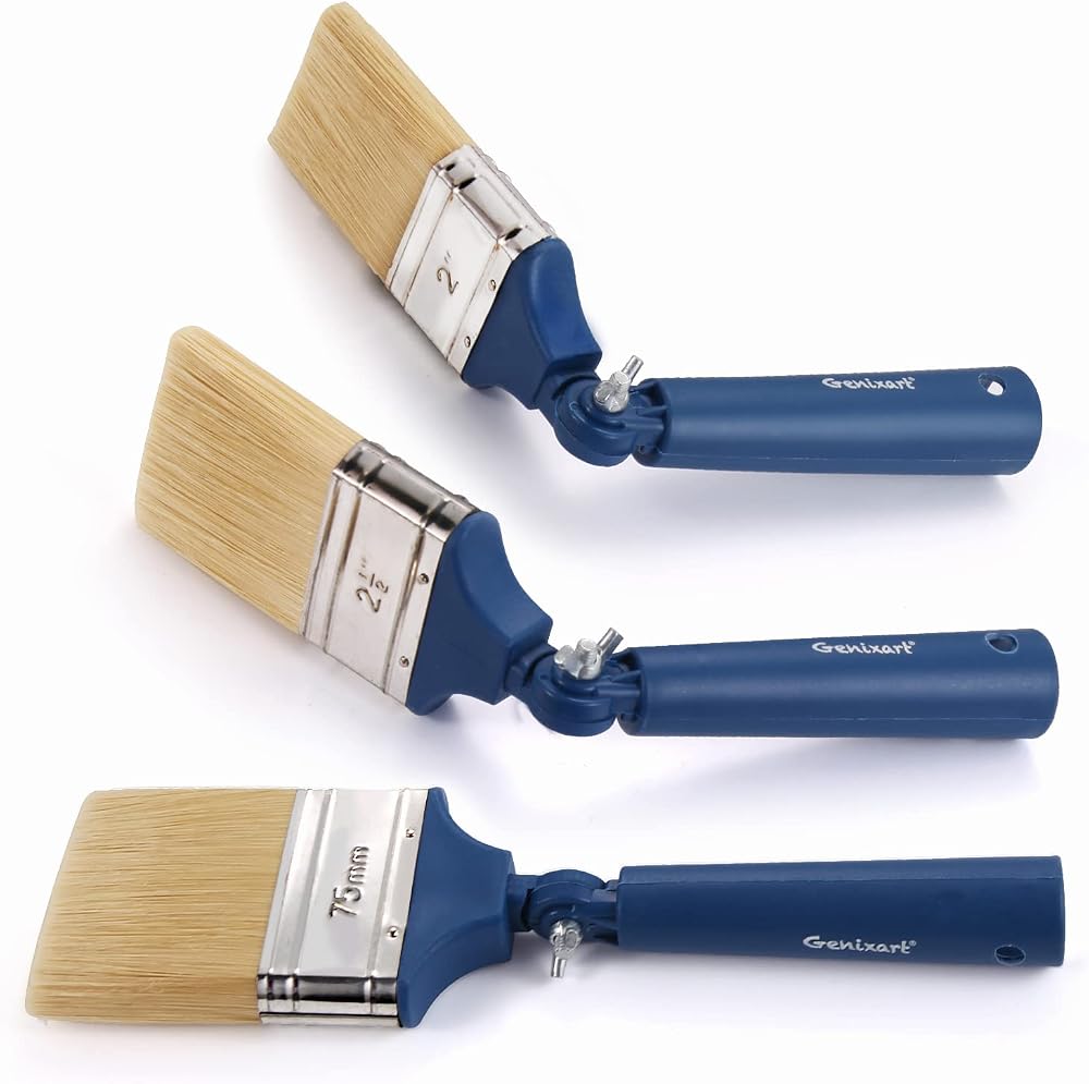 Genixart 3pk Extendable Paint Brushes Walls Ceiling Fence Wood Stain Masonry