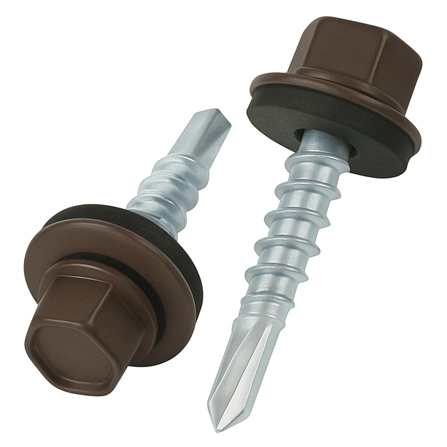 4.8 mm x 25 mm Roofing Screws, Hex Head Self-Drilling Color (RAL 8019 Grey Brown) Roof Screws with EPDM Sealed Washer, Rust Proof Zinc Plated Hardened Coarse Threads Screw for Outdoor Use (50 pcs) — image 1