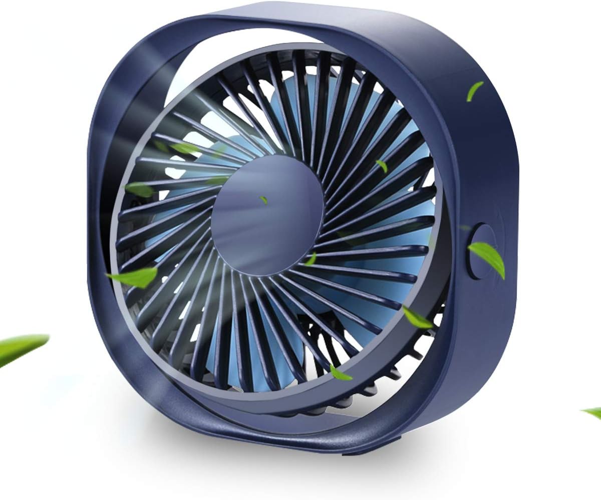 USB Desk Fan, Mini Portable USB Fan with 3 Speeds Strong Airflow, Ultra Quiet Portable Personal USB Powered Fan for Office, Home, Travel, 4 Inch, Navy Blue