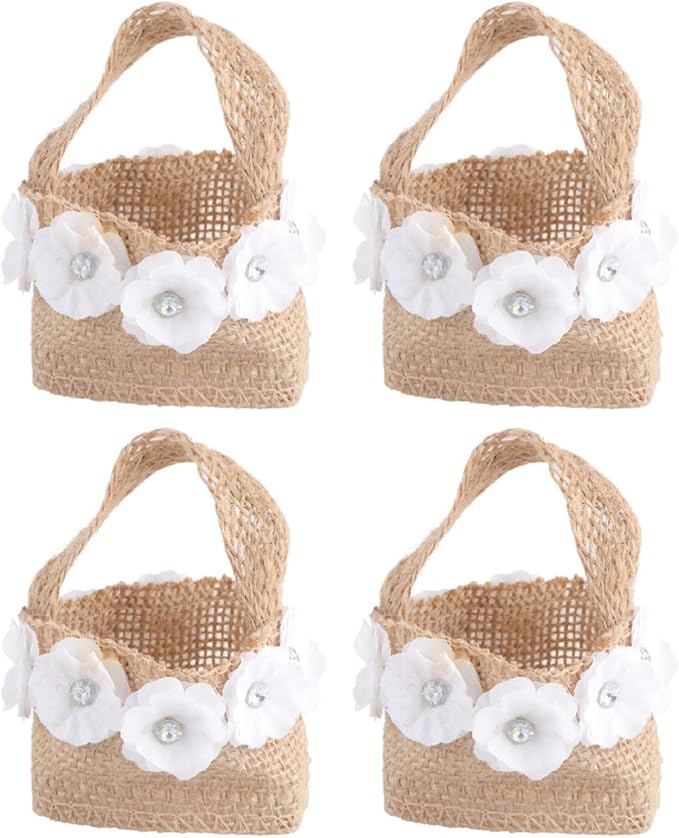 Happyyami 4 Piezas Canasta de Flores de Arpillera Vintage Retro Encaje