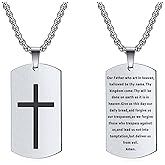 Rnivida Men's Bible Verse Cross Tag Pendant Necklace, Stainless Steel Christian Inspirational Necklace Jewelry for Men