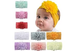 AYCHLG Baby Girls Nylon Headbands 9Pcs, Chiffon Flowers Newborn Infant Toddler Hairbands and Child Hair Accessories (Multicolored-9PCS)