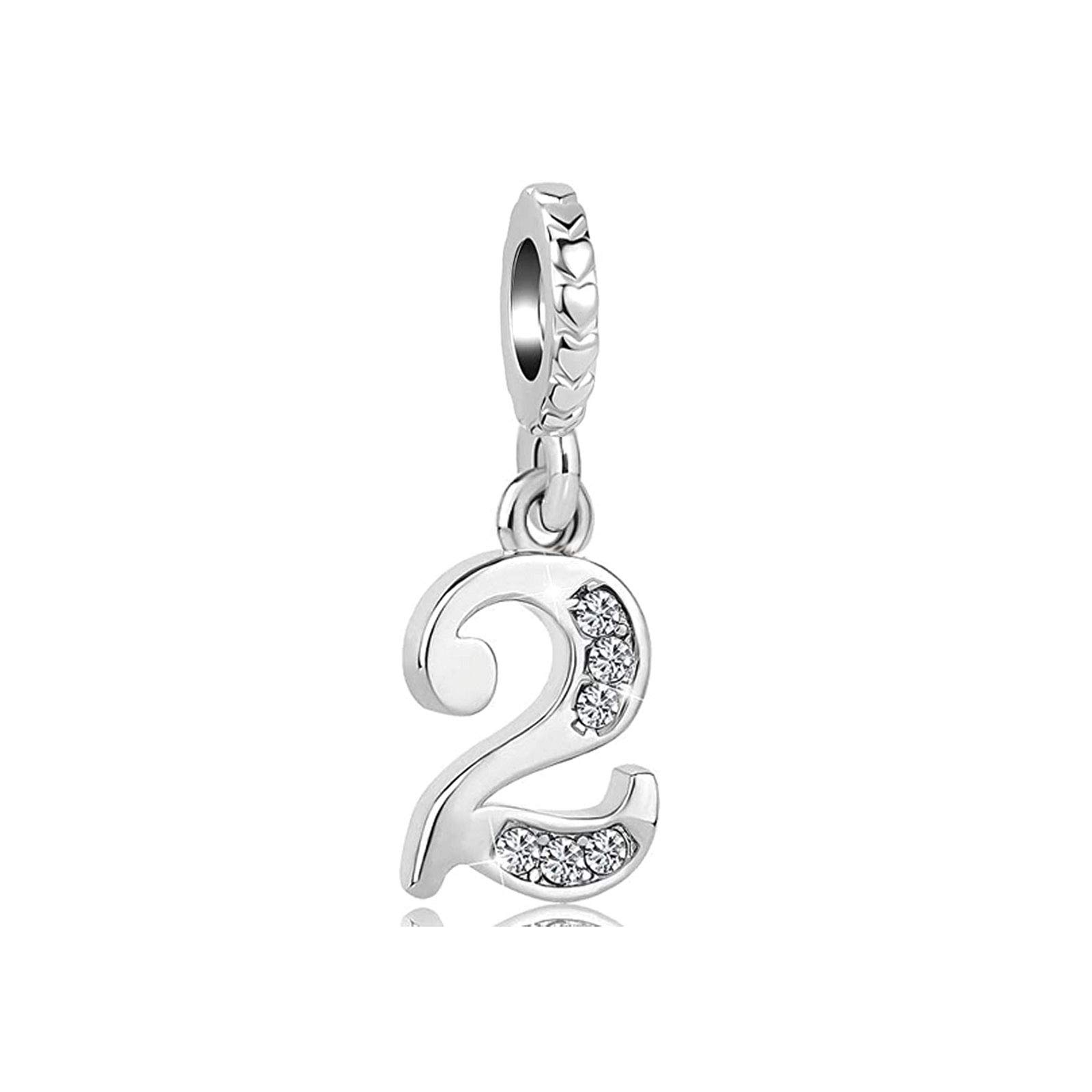 KunBead Jewelry Number 2 Bead Dangle Charms for Women Valentines Love Wife Girlfriend Bead Charm fit Bracelets