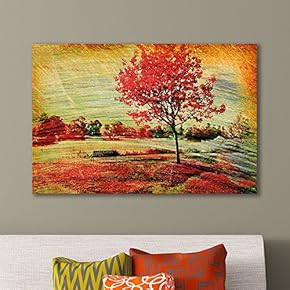Canvas Wall Art - Beautiful Autumn View of a Bench Under a Bright Colored Autumn Tree - Gallery Wrap Modern Home Art | Ready to Hang 12" x 18"