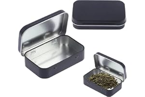 1PCS Rectangular Small Tin Container With Lid - Black Metal Storage Box for Altoids, Cigarettes, Tobacco - Portable