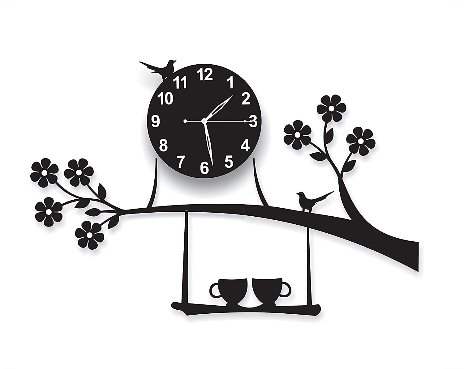 Buy AROVITA 3D Acrylic Wall Clock Tree Bird Coffee Cup On Jhula
