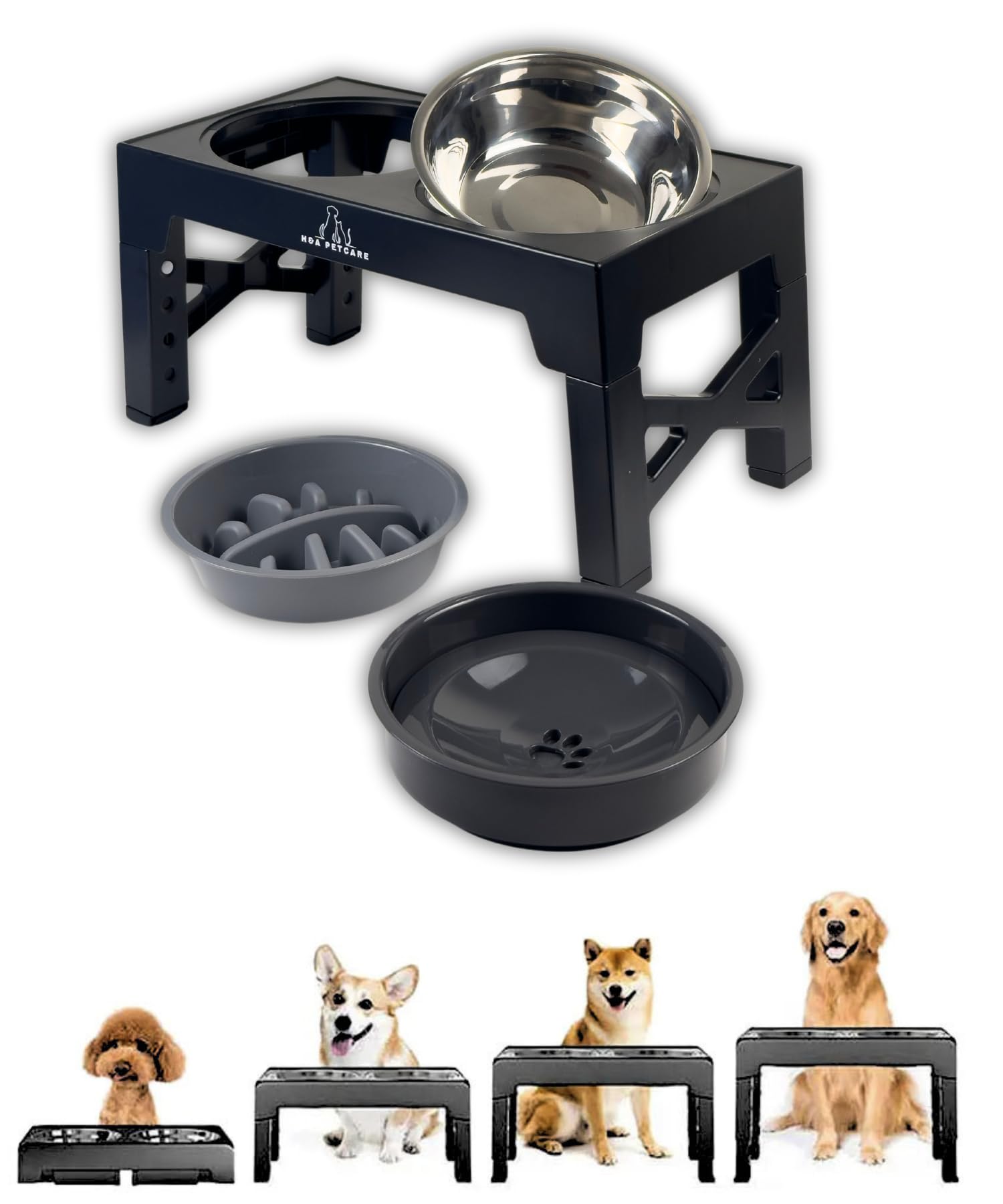 H&A Petcare Raised Dog Bowl: 3 In 1 Elevated dog bowls With Slow Feeder And Non Spill Bowl, Feeder With Stand, Raised Feeder For Large Dogs, Dog Feeding Station Dogs And Cats(Black)