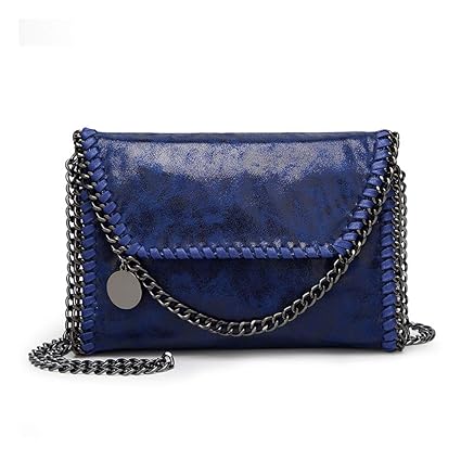 Women Fashion Chain Crossbody Bag PU Leather Messenger Bags Shoulder Bag Handbag (Blue)