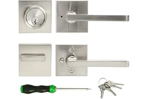 CIELSA DAWN Exterior Door Lock Set with Deadbolt, Front Door Handle Set with Deadbolt, Door Levers Single Cylinder Deadbolt Set, Keyed Alike Heavy Duty Keyed Privacy Handles Locksets,(Satin Nickel)
