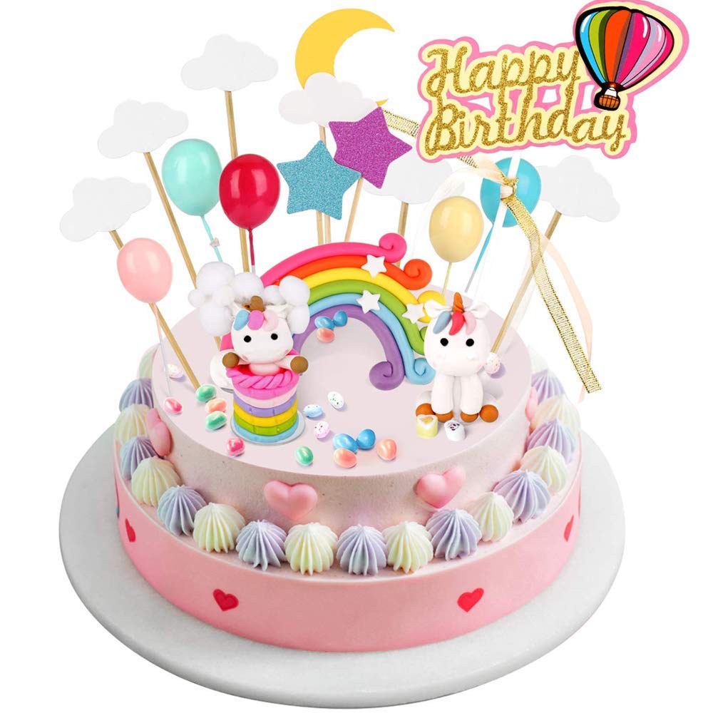 Ballons Colores Etoile Lune Joyoldelf Decoration Gateau Licorne Avec Nuage Arc En Ciel Carte De Joyeux Anniversaire Kit Anniversaire Licorne Pour Enfants Fete Mariage Decorations Et Accessoires De Fetes Decorations