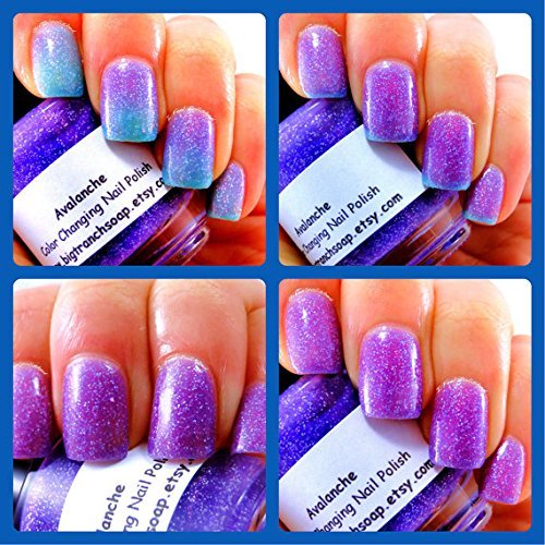 Ombre Color Changing Thermal Nail Polish - FREE SHIPPING - "Avalanche"- Blue to Purple Glittery-Temperature Changing - 0.5 oz Full Sized Bottle - Thumbnail 2