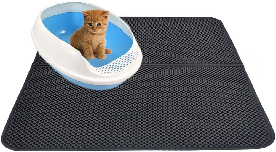 Double layer cat litter mat, Cat Litter Mat, Litter Trapping Mat, Cat litter mat paw cleaning Mat Scatter Control, Waterproof Double Layer Honeycomb Design, Easy Clean(L)