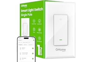 GHome Smart Switches for Lights, WiFi Smart Light Switch Works with Alexa and Google Home, Single-Pole, Neutral Wire Required, 2.4Ghz WiFi Light Switch with APP Control, No Hub Required, UL FCC Listed