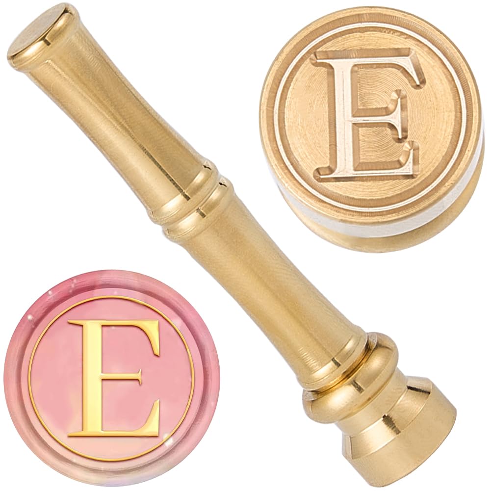 CRASPIRE E Wax Seal Stamp Letter Sealing Stamps 15mm Golden Metal Brass Retro Vintage Alphabet Initial Mini Stamp with Bamboo Stick Handle for Thanksgiving Cards Envelope Wrap Wedding Party Invitation