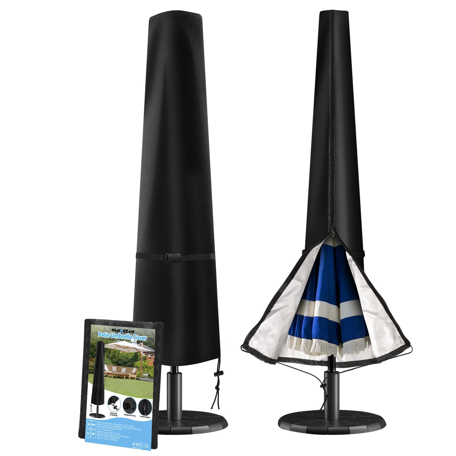 Parasol Covers Waterproof，Fit 2.5 to 4m Garden Umbrella Cover, 420D Oxford Patio Parasol Covers with Zip , Anti-UV Garden Outdoor Umbrella Cover (190x30x55cm)