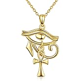 TANGPOET Eye of Horus with Ankh Pendant Necklace for Women Men 925 Sterling Silver Egyptian Protection Jewelry Gift for Birthday Christmas