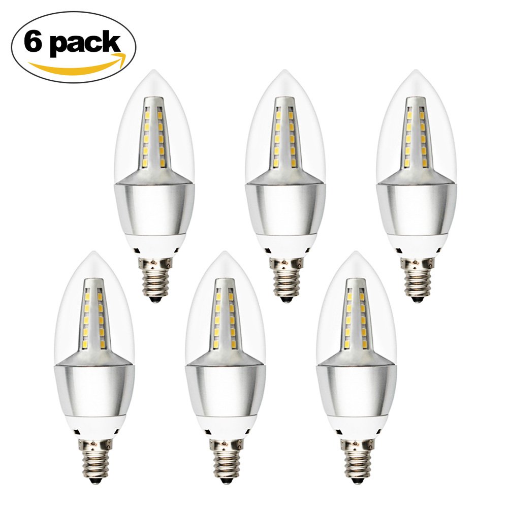 Betorcy E12 LED Candle Light Bulb, 3W Sharp Tip Bulb, Candelabra Base, Warm White 3000K 425lm (30 Watt Equivalent), For Home, Shop, Restaurant, Art Lighting, Pack of 6