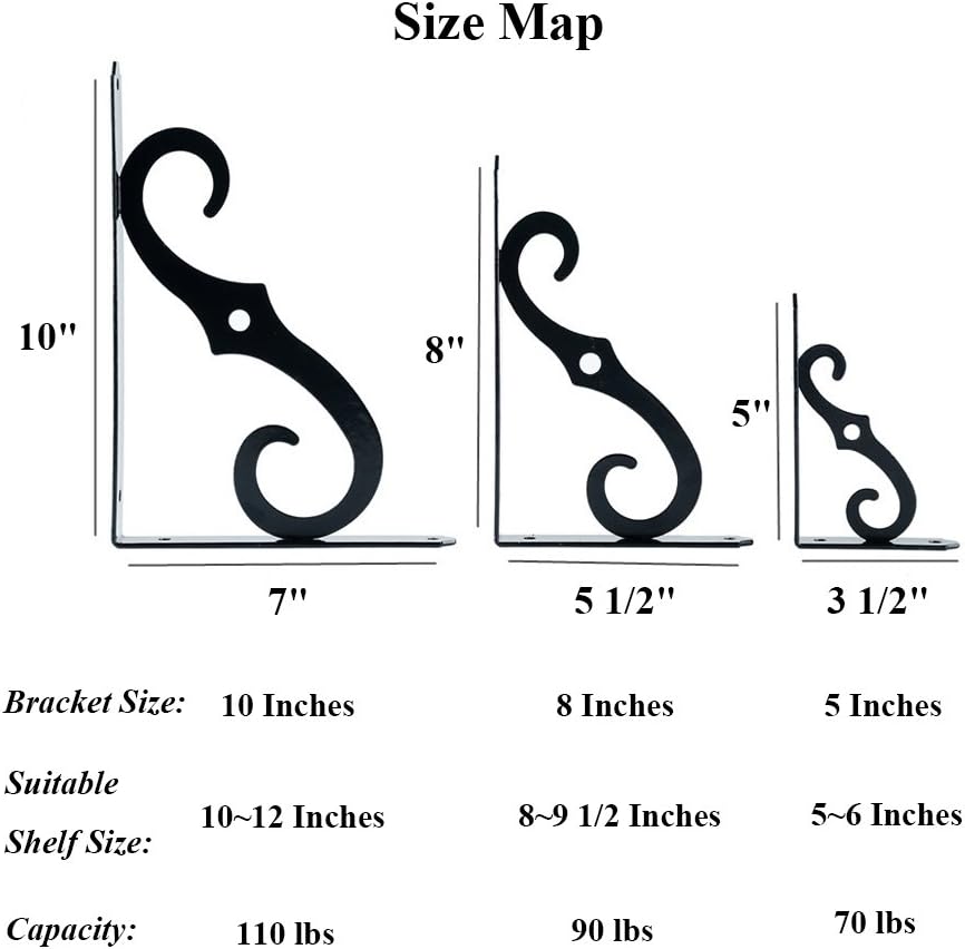 ETECHMART Decorative Shelf Brackets, Pack of 2 Wall Mounted Floating Shelf Bracket, L Shape Heavy Duty Metal Corner Brace Shelf Supporter (5 Inch, Black): Home Improvement