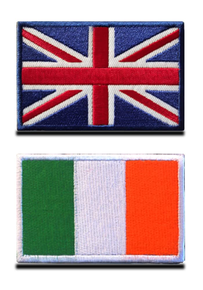 Zcketo 2 Pack Great British Union United Kingdom UK Patch and Ireland Irish Flag Hook and Loop Embroidered National Emblem Patch for Clothes Backpack Caps Travel Tactical