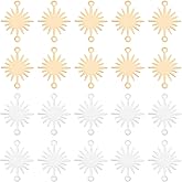 BENECREAT 60Pcs 2 Colors Real 24K Gold & 925 Sterling Silver Plated Brass Link Charms, Sun Connectors with Double Hole for Bracelet, Necklace and DIY Jewelry Making