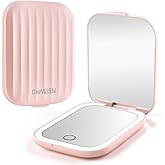 deweisn Compact Mirror,1X/8X Magnification LED Travel Small Portable Makeup Mirror with Lights 2-Sided,3 Color Lighting,Adjustable Brightness,Folding Mini Mirror for Purse,Pocket,Handheld,Pink